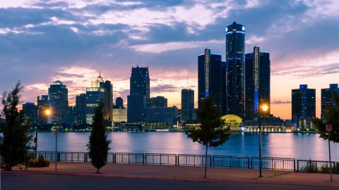 The Detroit skyline from Canada at night