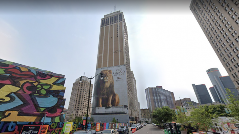A google street view of a tower in downtown Detroit