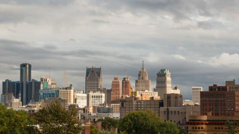 A city skyline view of Detroit