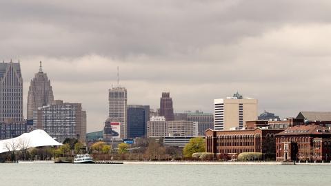 A skyline view of Detroit from Belle Isle