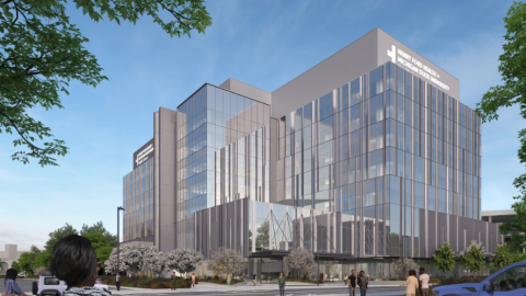 A rendering of a seven-story research center