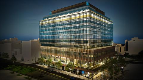 A rendering of a 12-story new office building