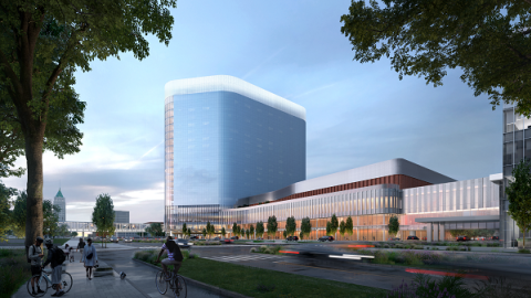 A rendering of a large hospital complex